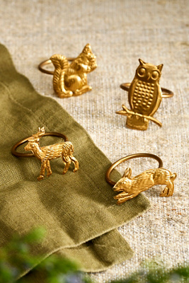Terrain Golden Animals Napkin Rings, Set Of 4