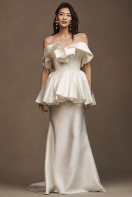 Sébastien Luke Carrie Ruffled Trumpet Wedding Gown In White