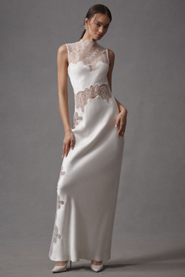 Shona Joy High-Neck Stratus Lace Slim Maxi Dress | Anthropologie