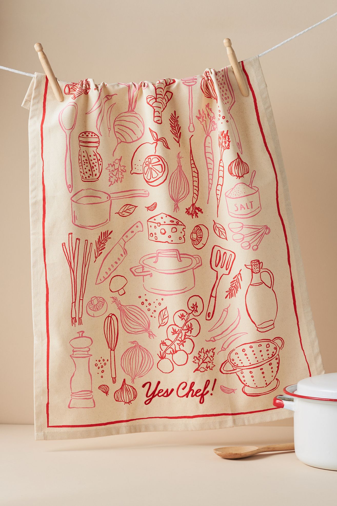 Yes Chef Cotton Dish Towel - Red Pattern, One Size