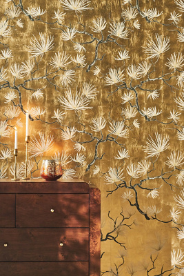 Anthropologie Bonsai Gold Leaf Wallpaper