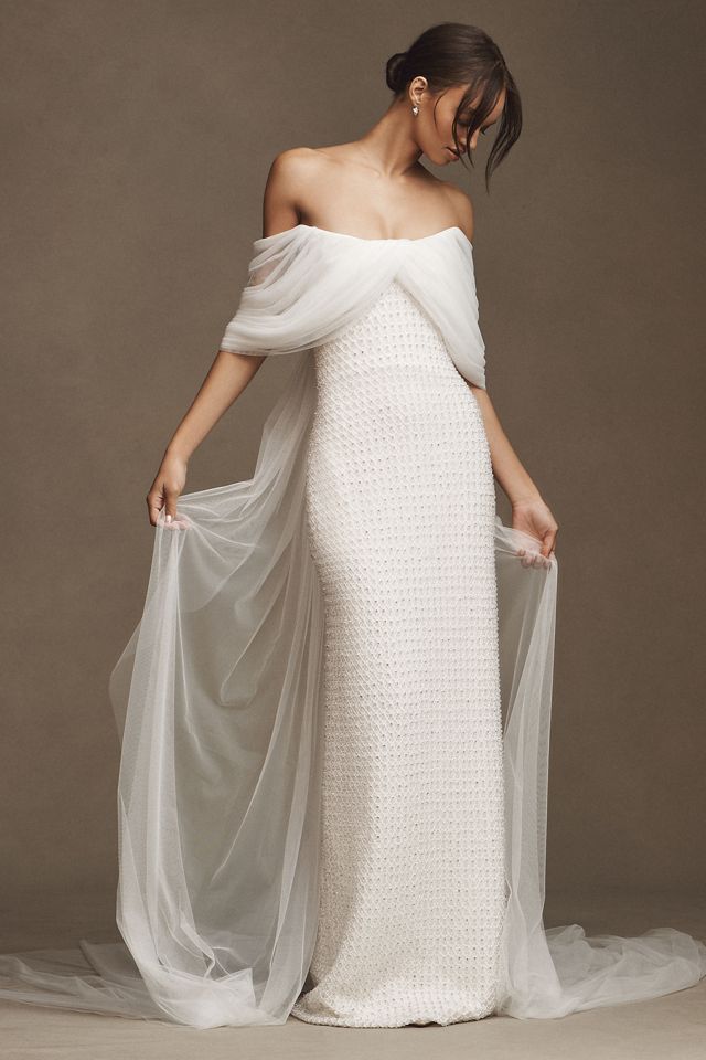 Costarellos Hemera Crystal-Beaded Sheath Wedding Gown #3