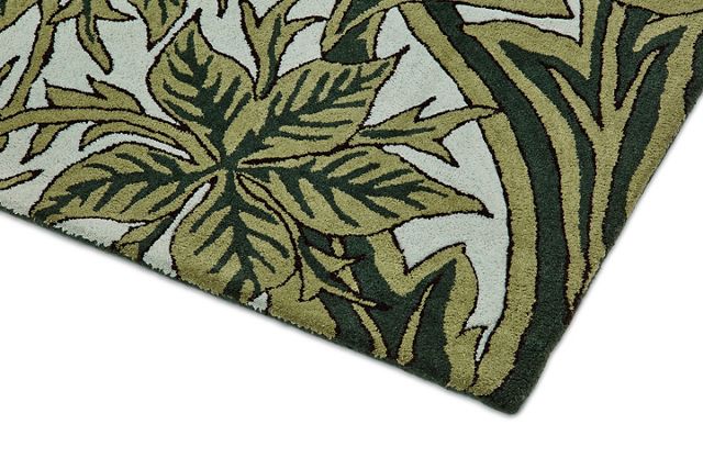 Hand-Tufted Green Floral Wool Rectangular Area Rug