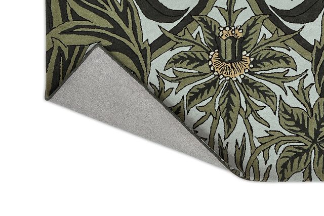 Hand-Tufted Green Floral Wool Rectangular Area Rug