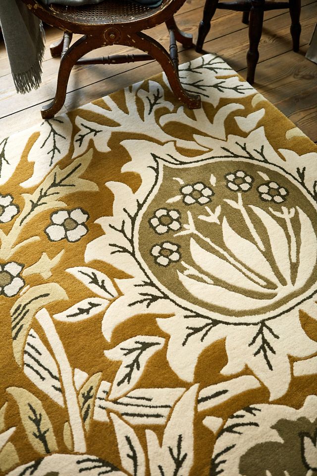 Gold and Beige Floral Hand Tufted Wool Area Rug