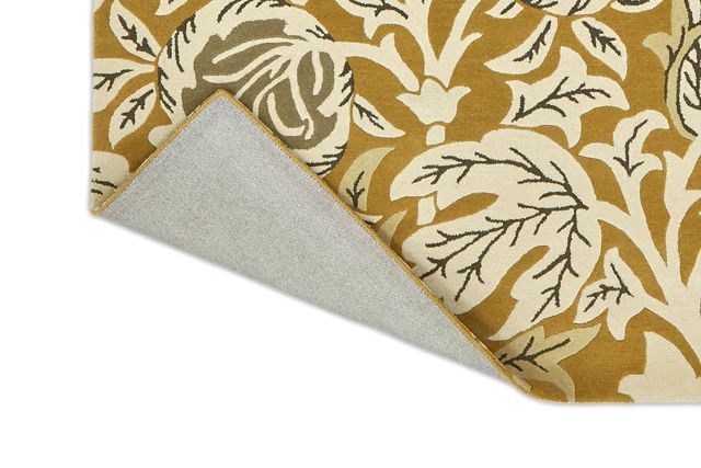 Gold and Beige Floral Hand Tufted Wool Area Rug