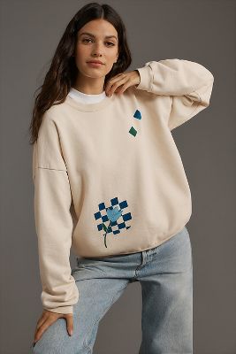 Maya Ragazzo Curious Collage Crewneck In Beige