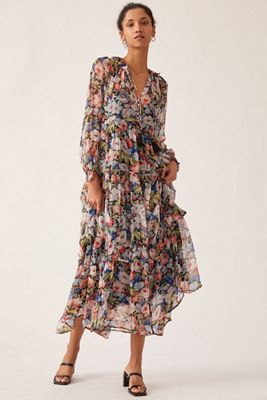 V-Neck Ruffle-Sleeve Pleated Dress | Anthropologie