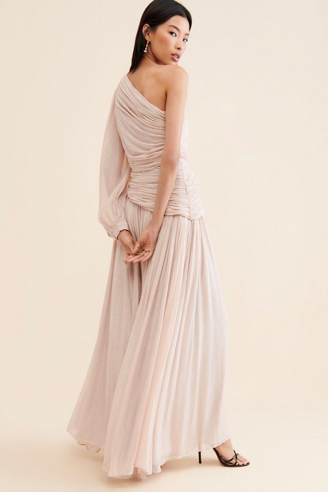 BHLDN Jade Metallic One-Shoulder Asymmetrical-Waist Gown #1