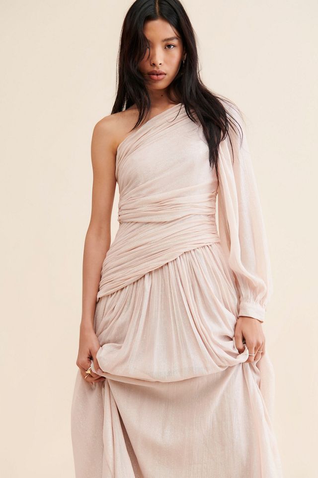 BHLDN Jade Metallic One-Shoulder Asymmetrical-Waist Gown #2