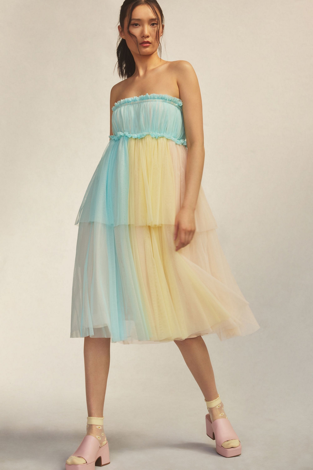 Pernille Rosenkilde Strapless Colorblock Tulle Dress