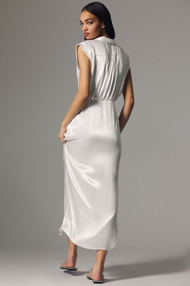 Sleeveless V-Neck Twist-Front Satin Dress #1