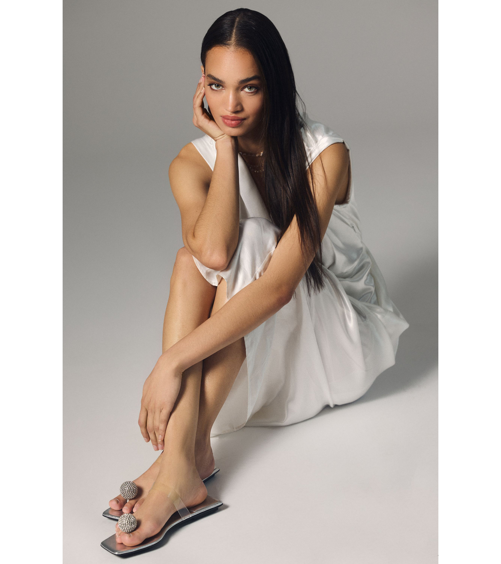 Sleeveless V-Neck Twist-Front Satin Dress — Image 4