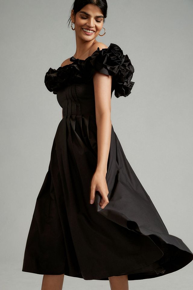 Maeve Ruffled-Neckline Pleated Dress #3