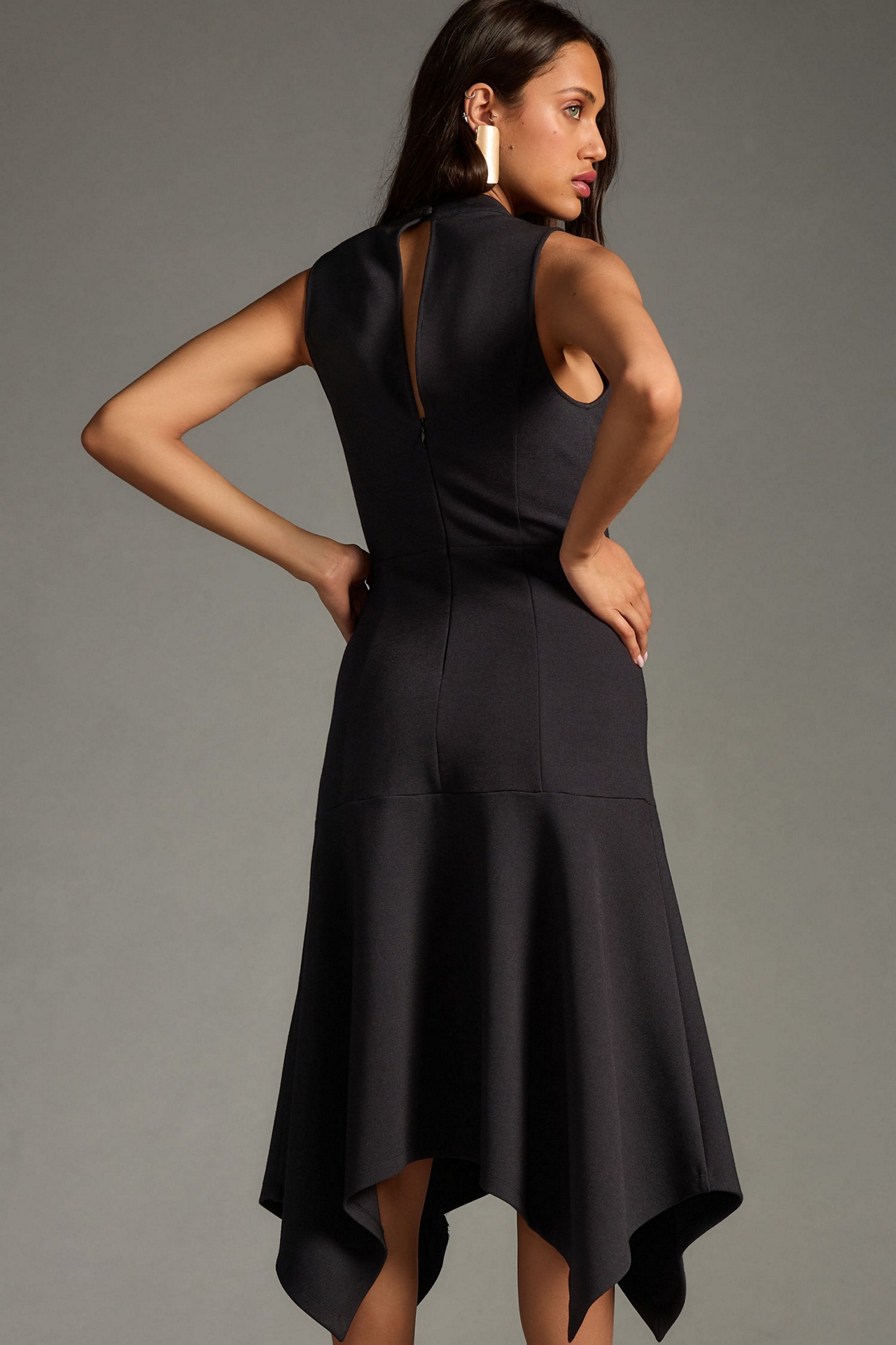 Mock-Neck Lace-Inset Fit & Flare Dress