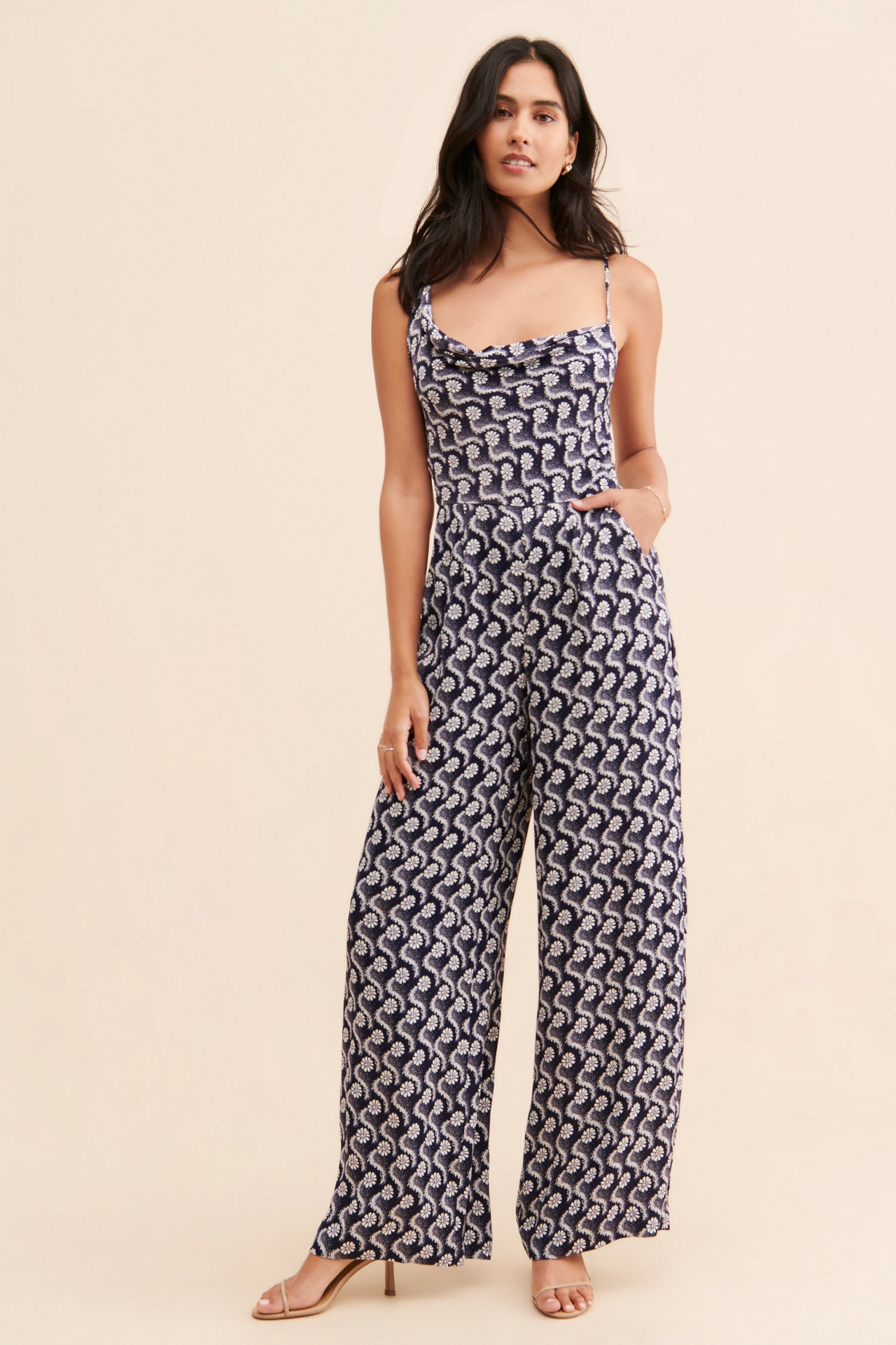 Cowl-Neck Printed Jumpsuit