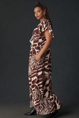 knee length dresses for ladies Autumn Sunset Smocked Midi Peasant Dress, Taupe / L main image 0