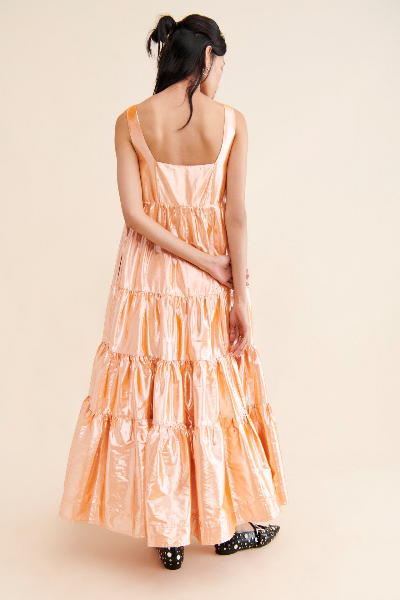 Let Me Be Tiered Maxi Metallic Dress