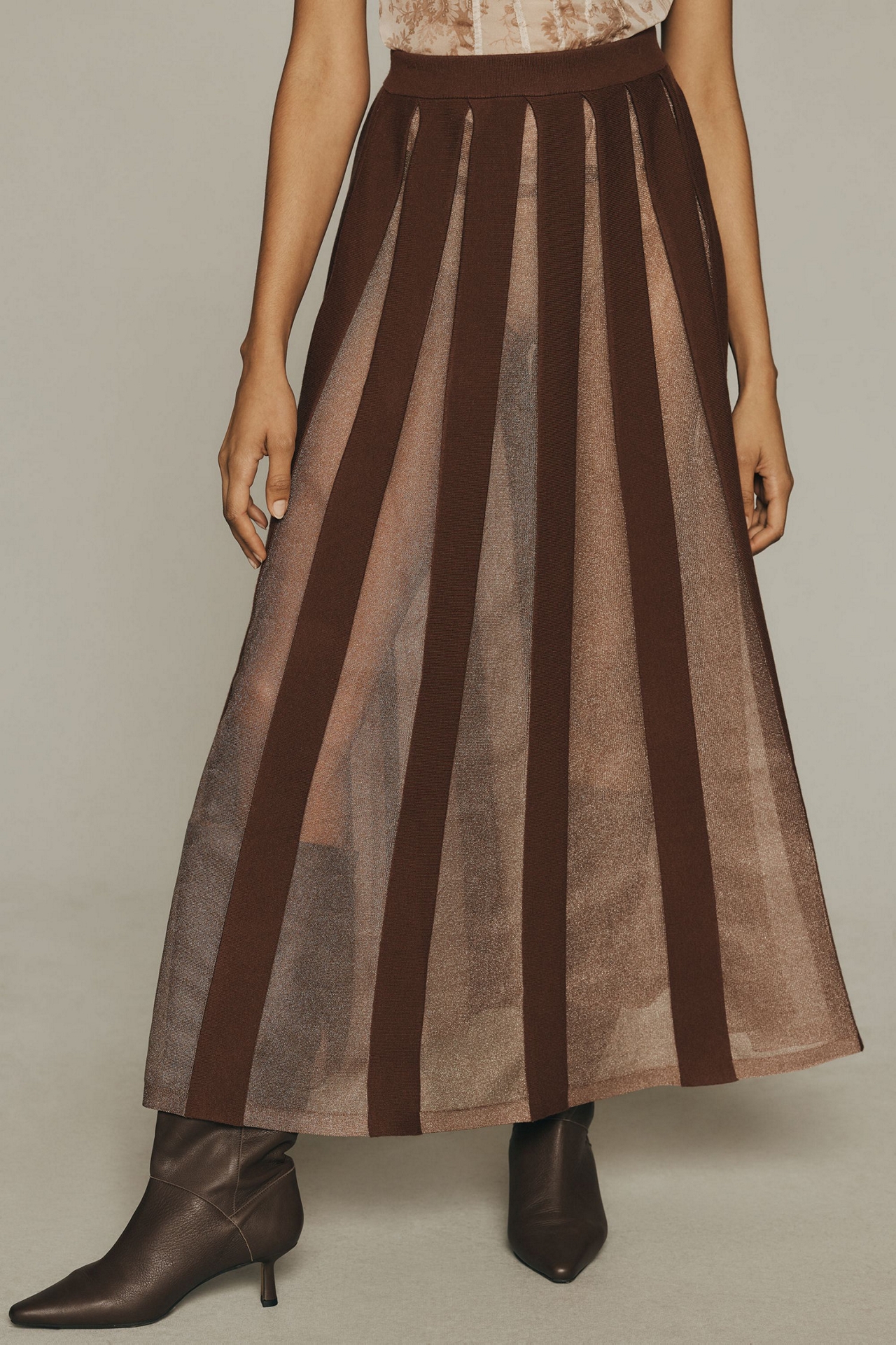 Sheer Pleated Maxi Skirt