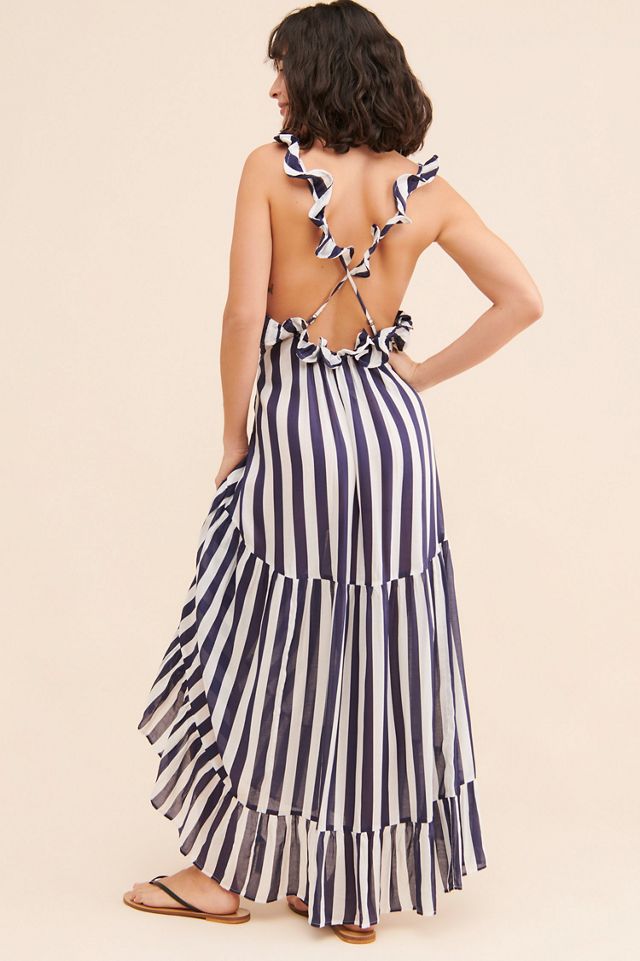 Ruffle Strap Maxi Striped Dress #1