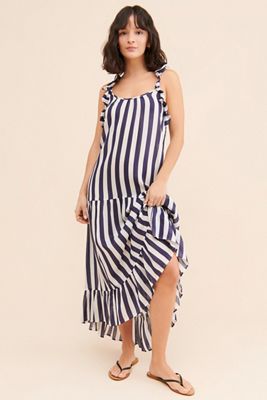 Ruffle Strap Maxi Striped Dress