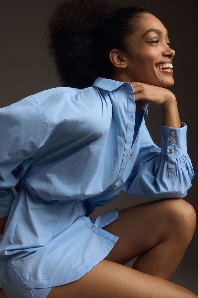 Maeve Long-Sleeve Poplin Mini Shirt Dress #2