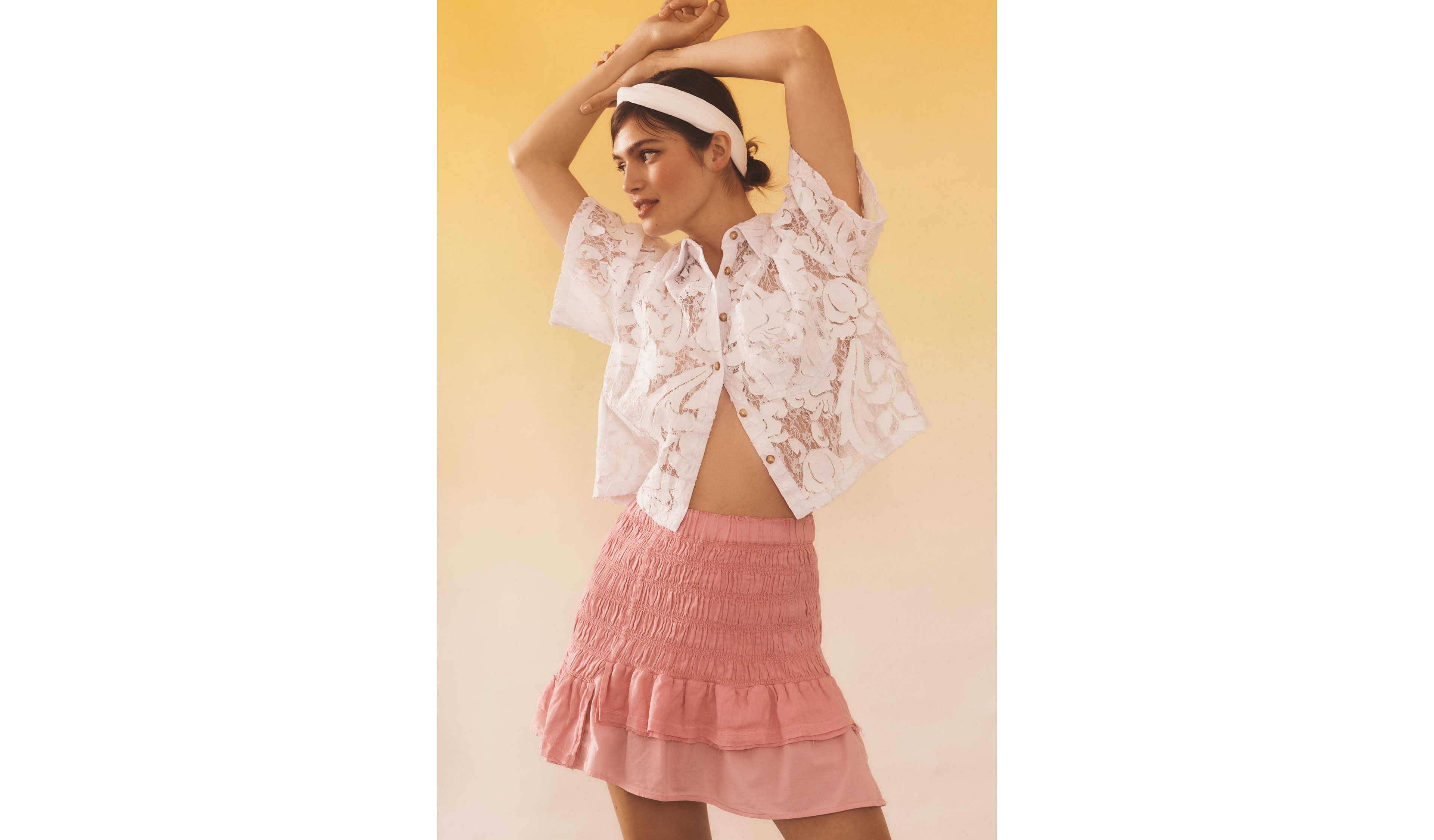 Ruched Linen Mini Skirt