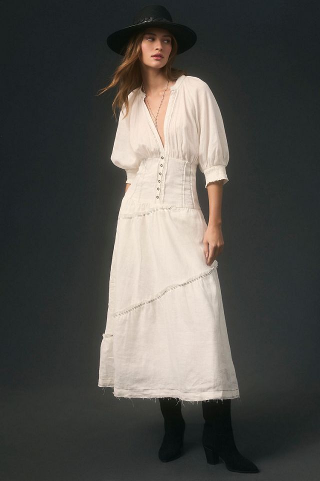 V-Neck Corset Midi Shirt Dress #3