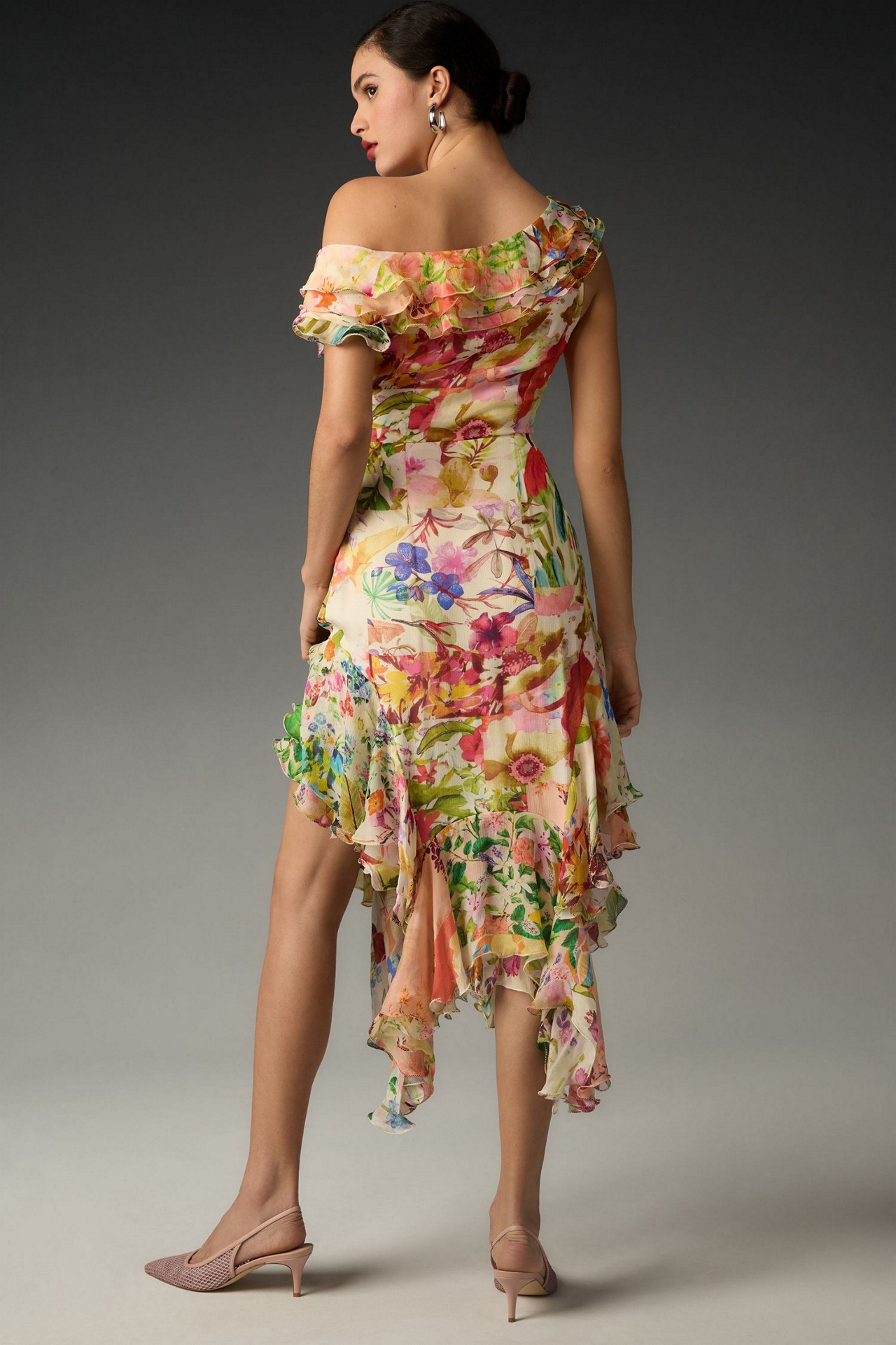 Mandira Wirk Off-The-Shoulder Asymmetrical Midi Dress
