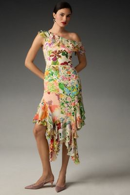 Mandira Wirk Off-The-Shoulder Asymmetrical Midi Dress