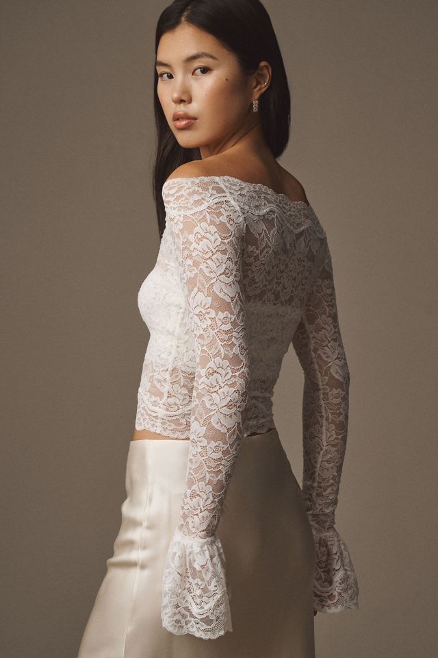 Ronny Kobo Maribeth Long-Sleeve Off-The-Shoulder Lace Top #3