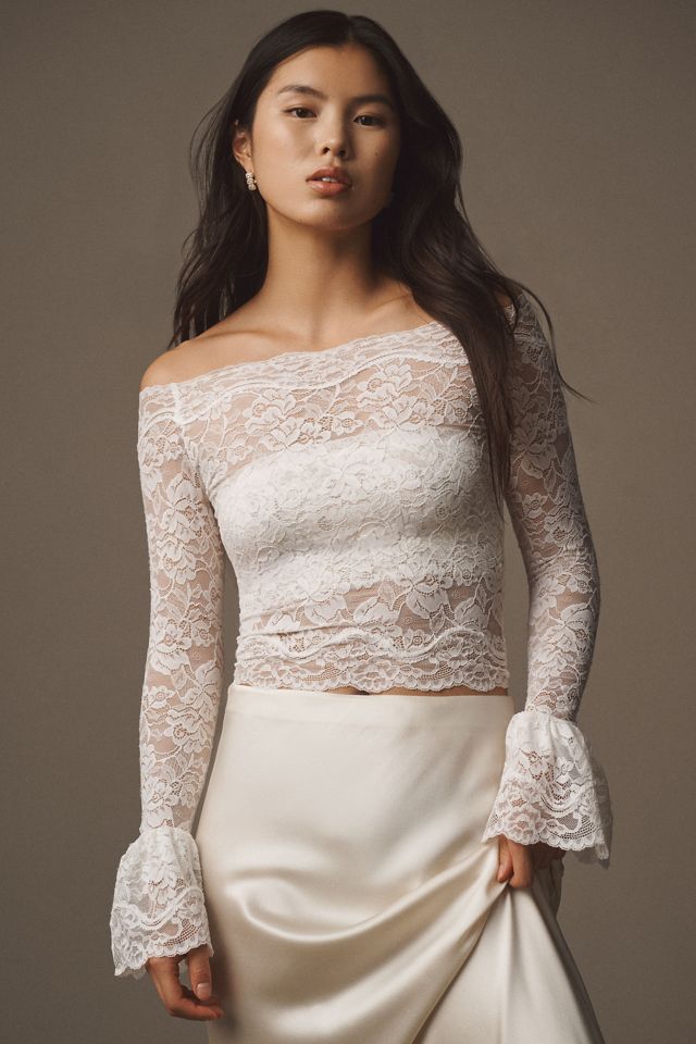 Ronny Kobo Maribeth Long-Sleeve Off-The-Shoulder Lace Top #2