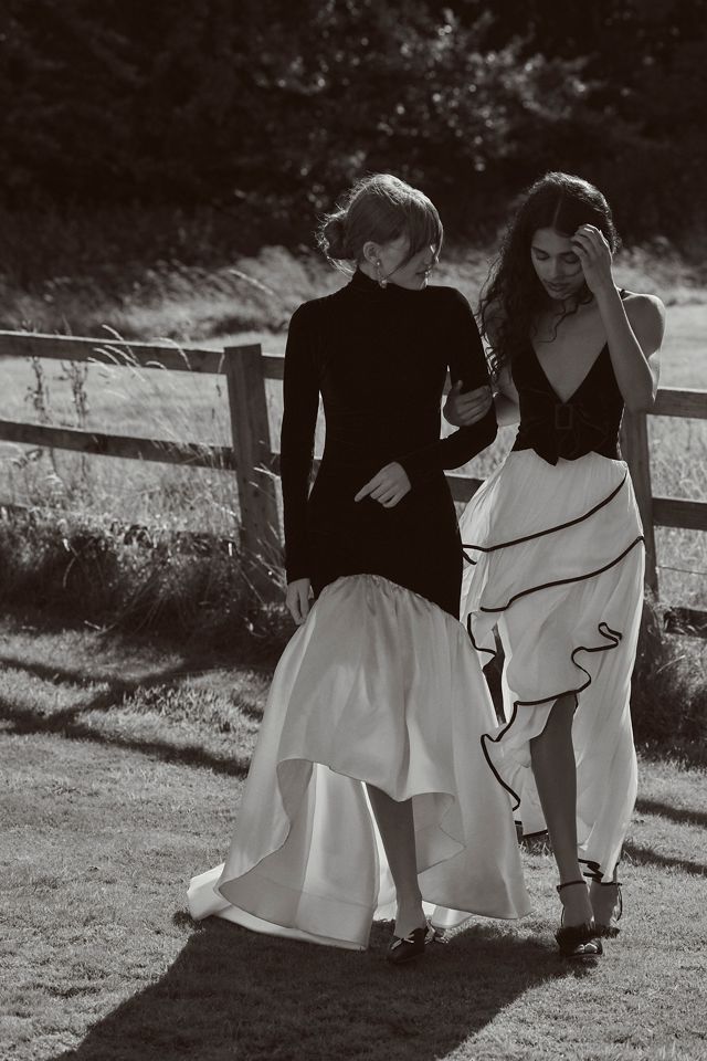 BHLDN Velvet Belted Bow Ruffle Midi Dress #4
