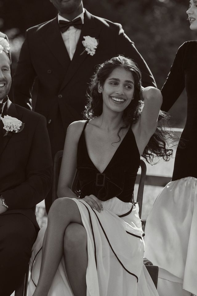 BHLDN Velvet Belted Bow Ruffle Midi Dress #3