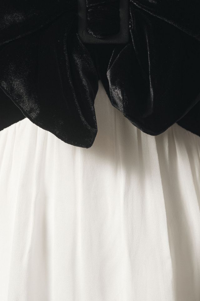 BHLDN Velvet Belted Bow Ruffle Midi Dress #5