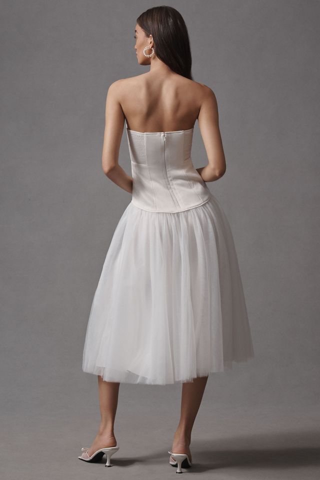 knee length dresses for ladies Danielle white tulle godet midi dress main image 1