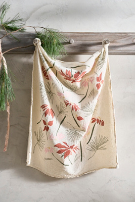 Terrain Poinsettia + Greens Dish Towel In Multicolor