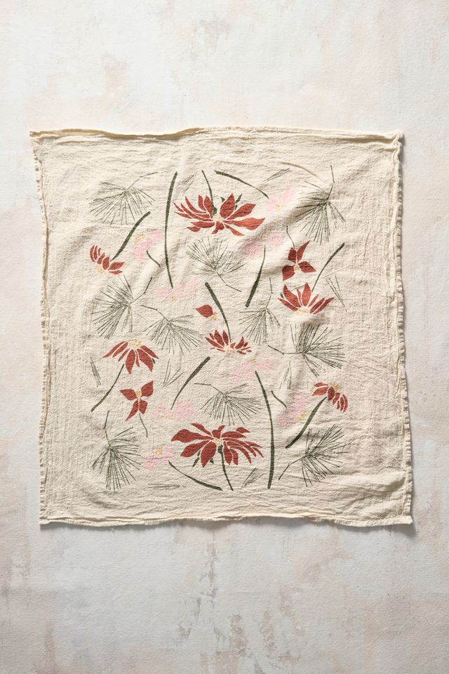 Poinsettia + Greens Dish Towel #1