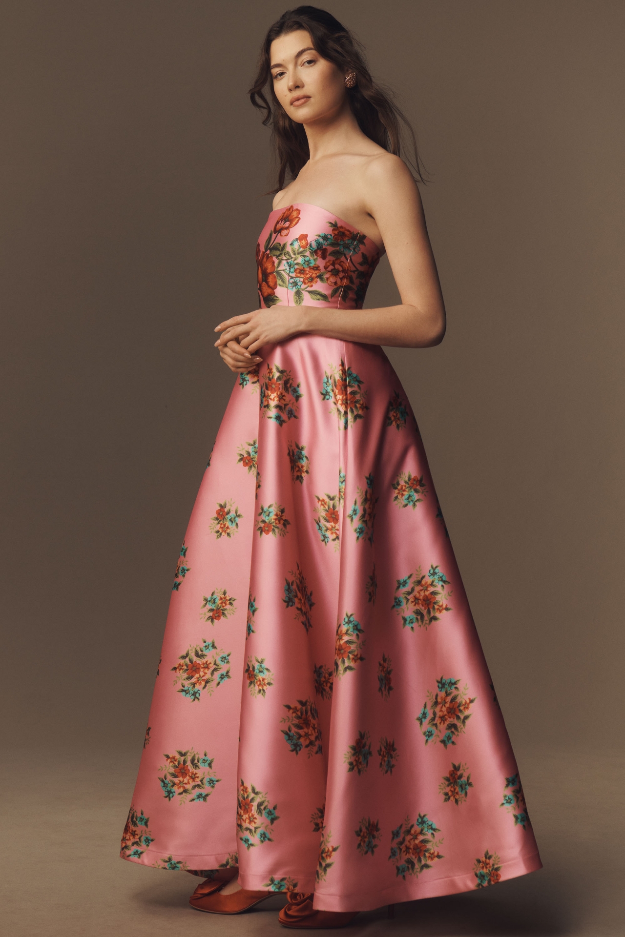 Aston Studio Audrey Strapless Floral Taffeta Maxi Dress