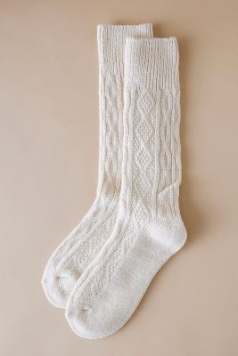 By Anthropologie Wool-blend Cable Knit Socks In White