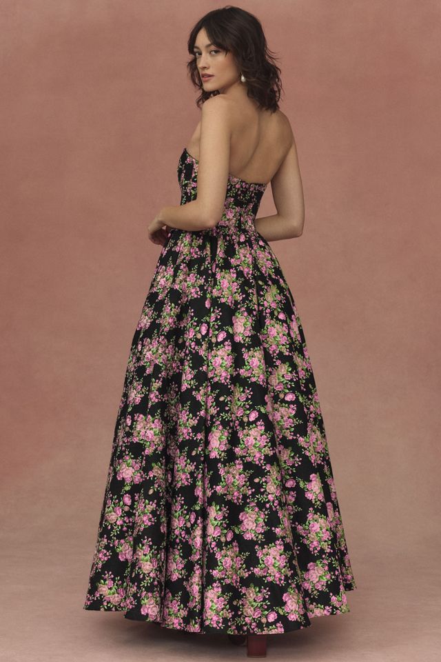 Mac Duggal Strapless Sweetheart Brocade Floral A-Line Maxi Dress #2