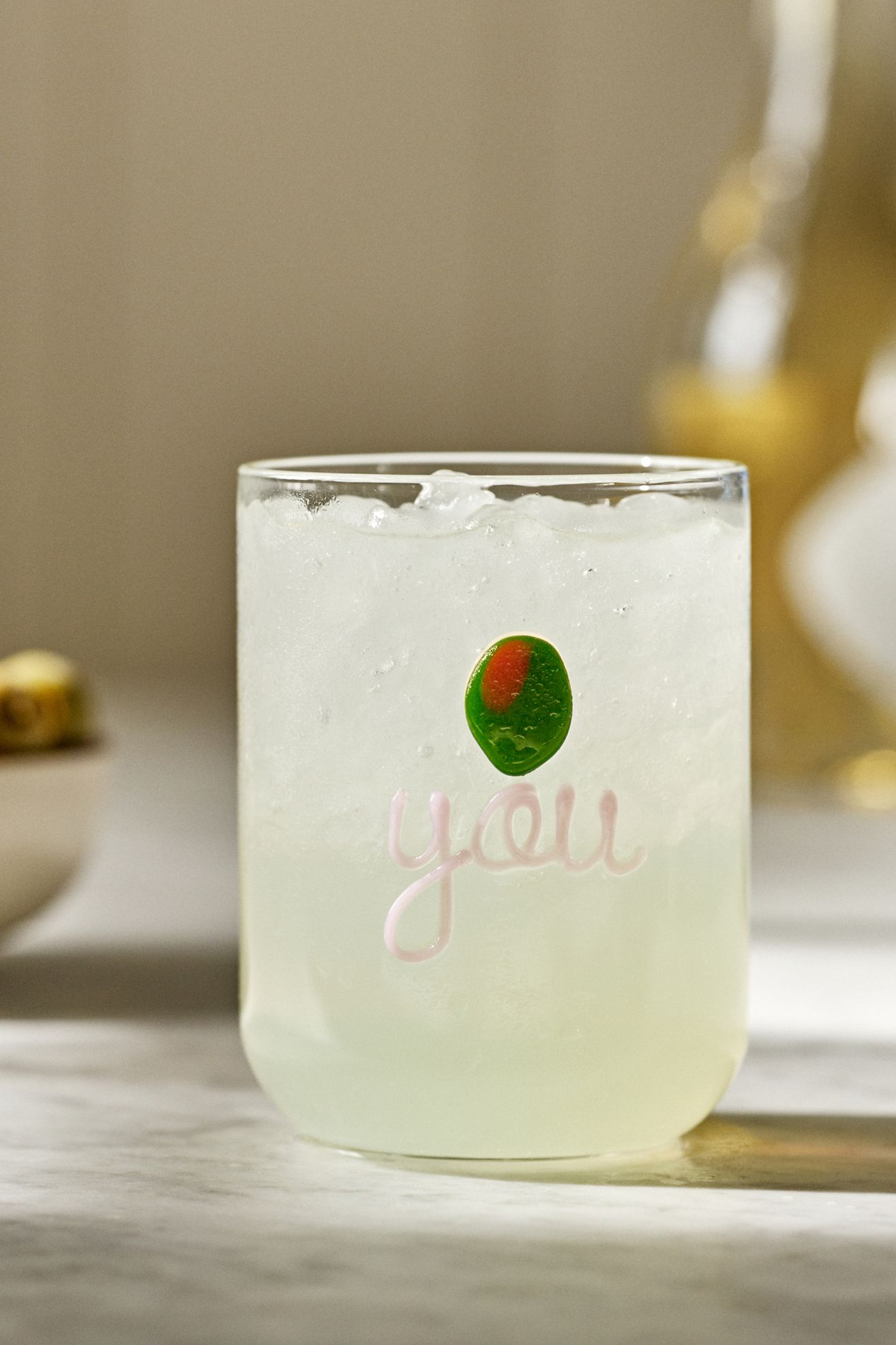 The Love Notes Icon Juice Glass - Olive You, One Size