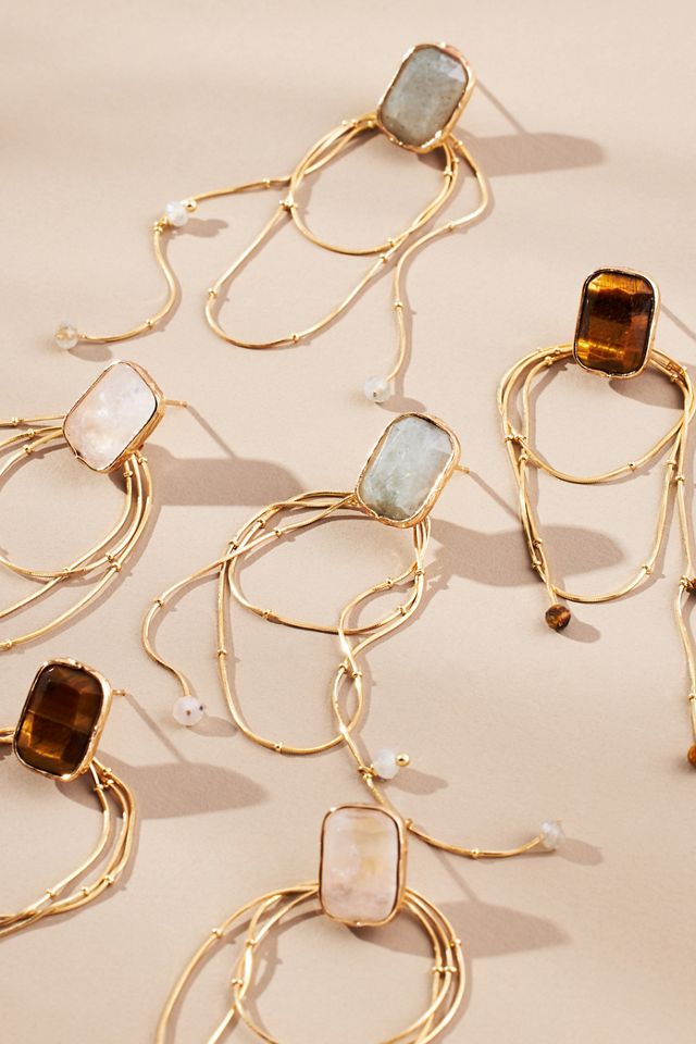 Stone Looped Chain Drop Earrings #3