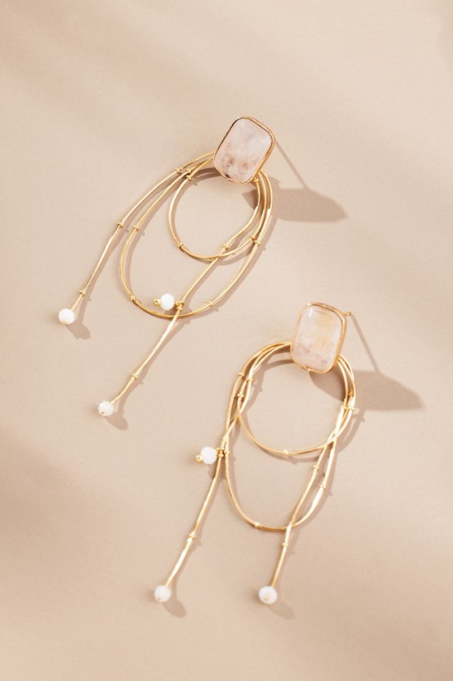 Stone Looped Chain Drop Earrings #2