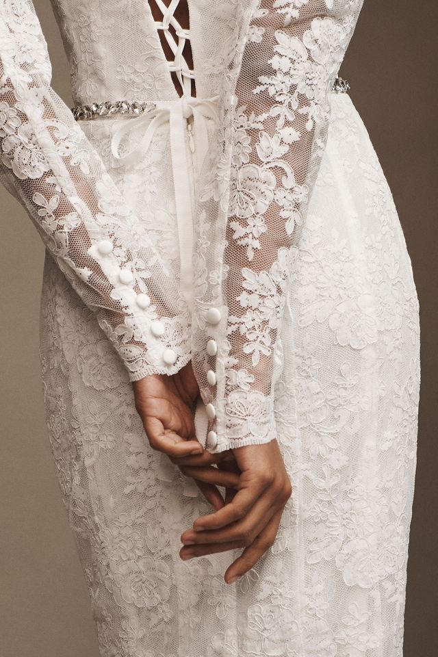 V. Chapman Jules Long-Sleeve Turtleneck Lace Column Maxi Dress #2