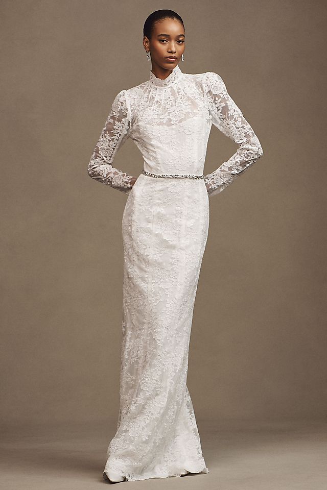 high neck white lace dress Osiris Sleeveless making Yarrow a stunning choice for special occasions and memorable moments White Modest Lace Wedding Dress