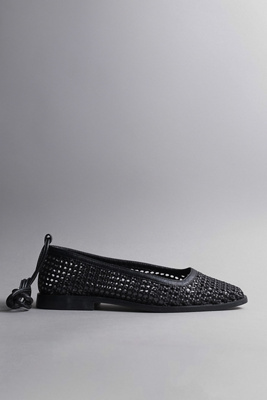 Kaanas Nana Ankle-strap Woven Ballet Flats In Black