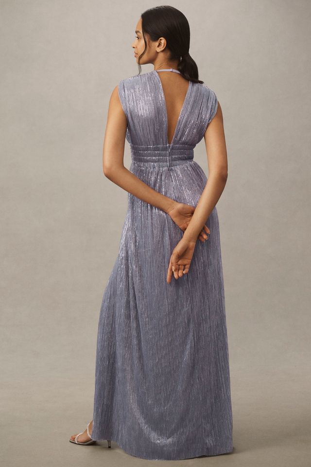Sabina Musayev Emmeline V-Neck Pleated Lurex Maxi Dress #3