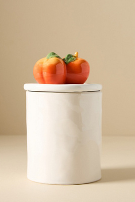 Anthropologie Fruta Peach Medium Stoneware Canister