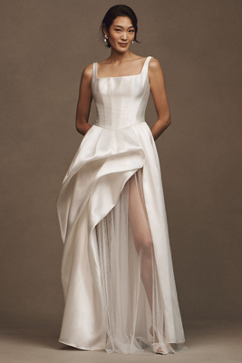 Willowby by Watters Pia Sleeveless Drop-Waist Mikado Wedding Gown